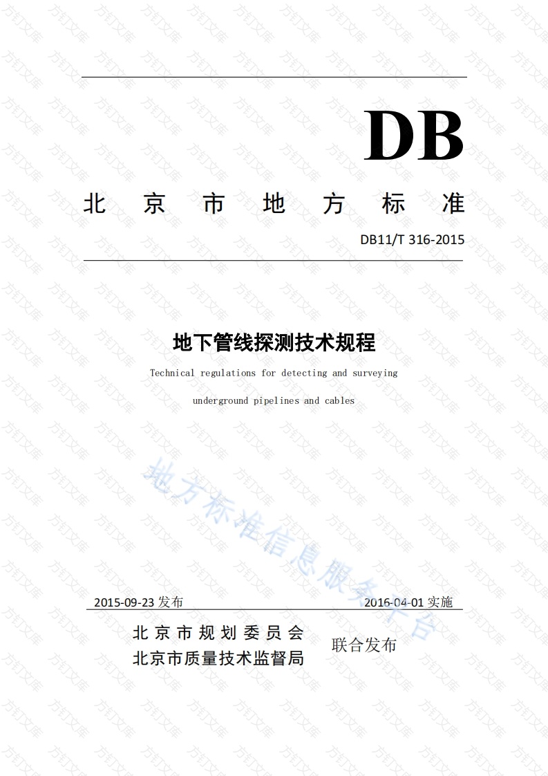 DB11T 316-2015 地下管线探测技术规程封面图 - 地方标准文档