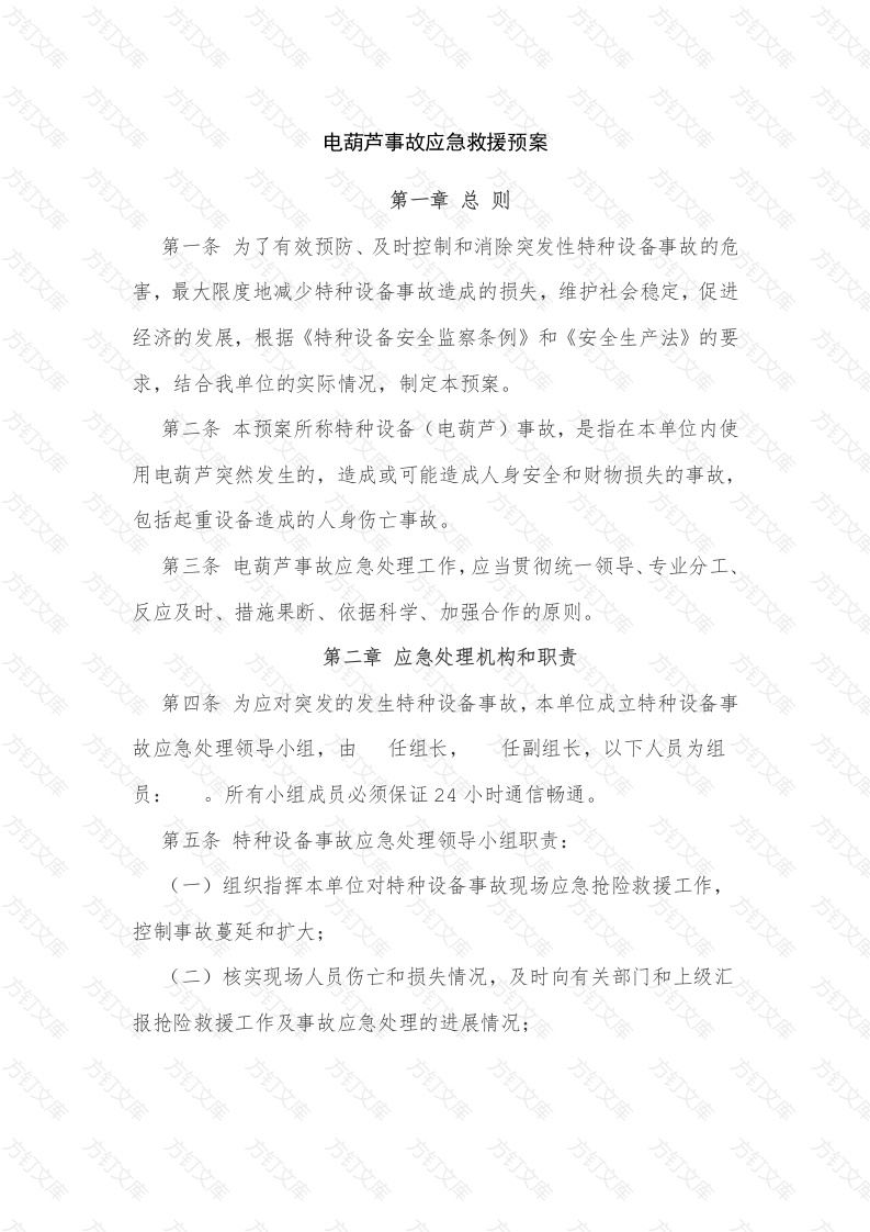 某公司电葫芦事故应急救援预案封面图 - 工程文档文档