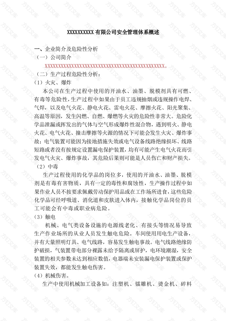 XXXXXXXXXX有限公司安全管理体系概述封面图 - 工程文档文档