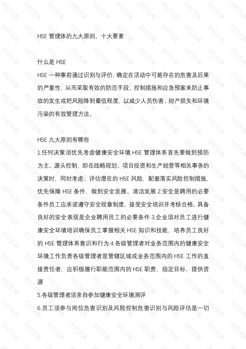 HSE管理体的九大原则、十大要素封面图 - 工程文档文档