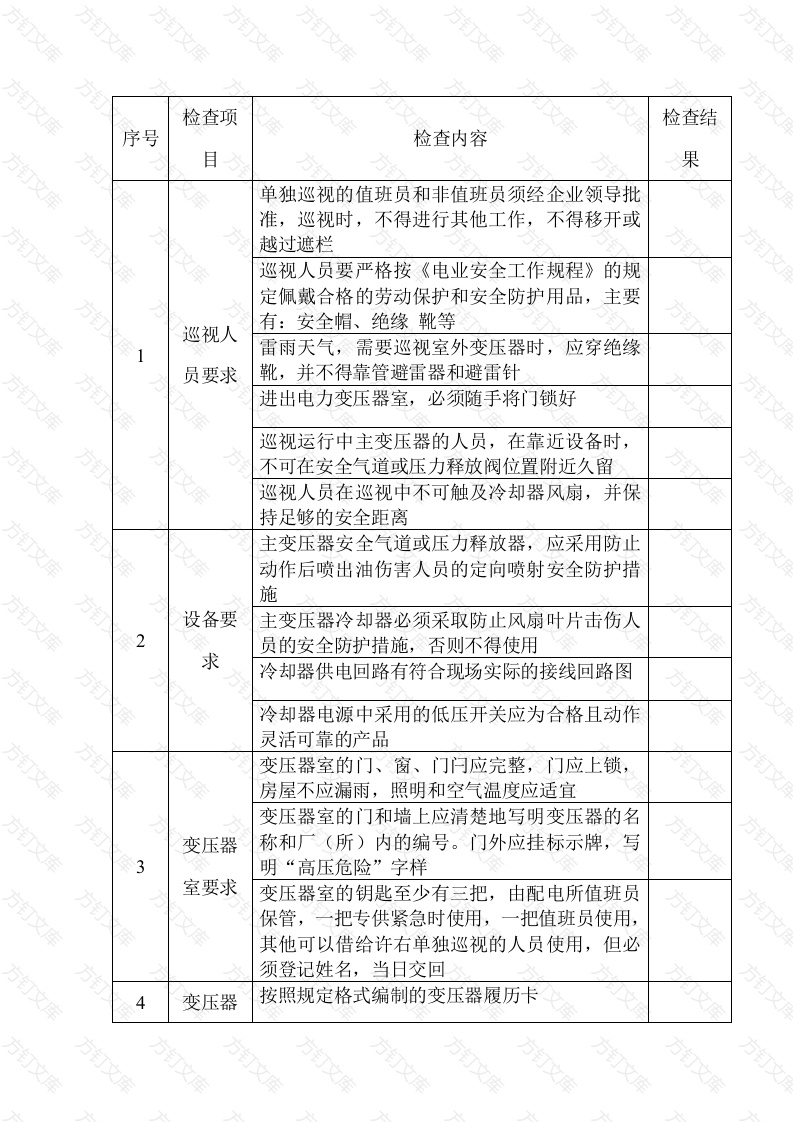 某公司电力变压器安全运行检查表封面图 - 工程文档文档