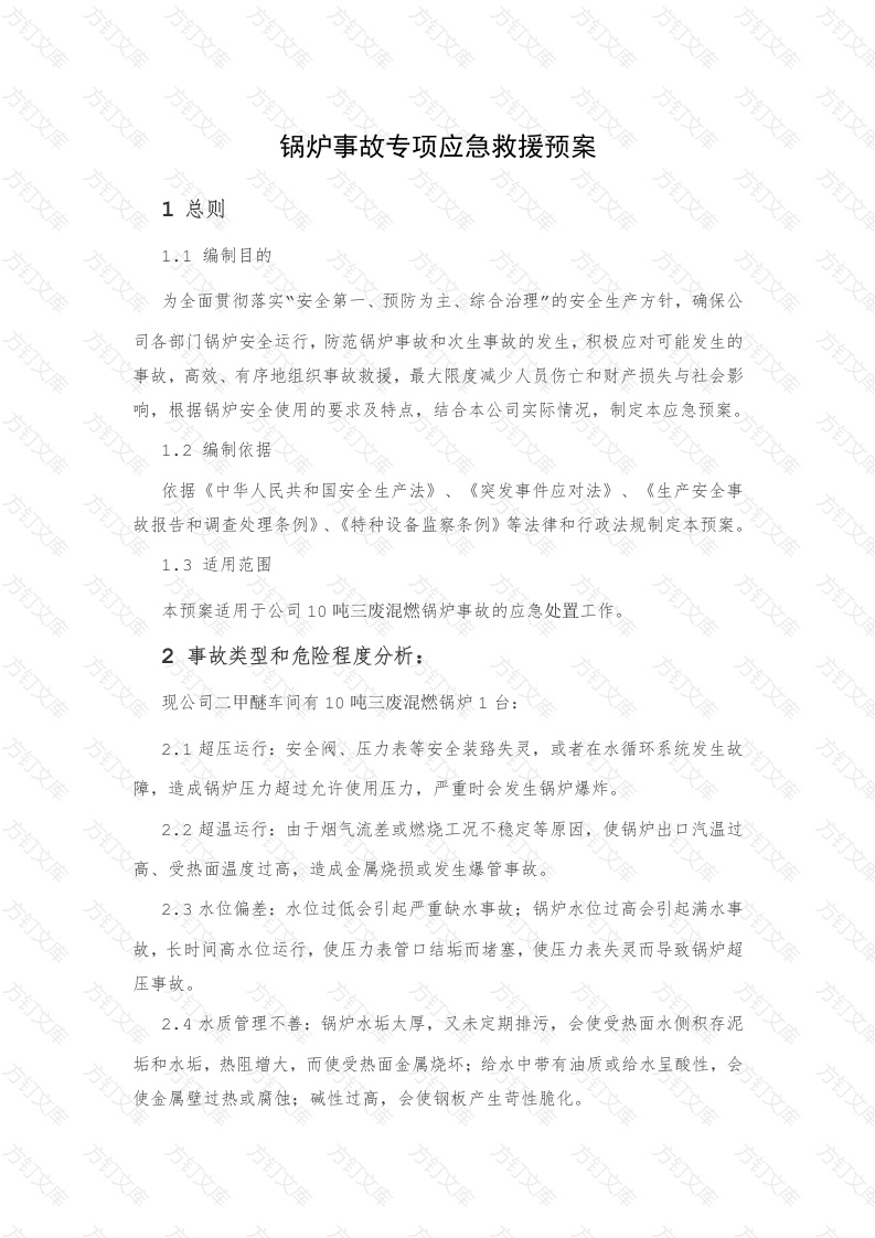 某公司锅炉事故专项应急救援预案封面图 - 工程文档文档
