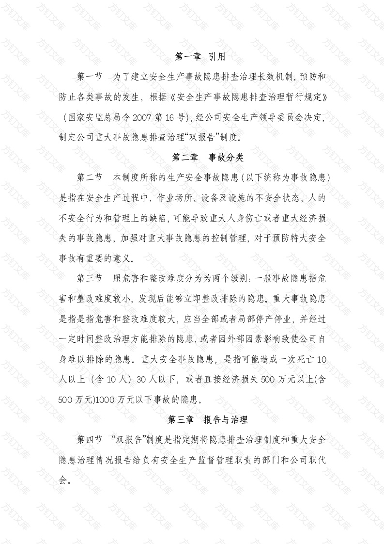 某公司重大事故隐患排查治理“双报告”制度封面图 - 工程文档文档