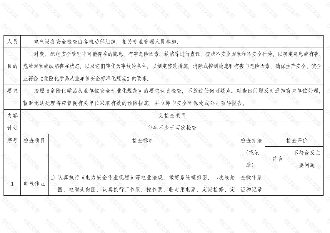 某公司电气设备安全检查表封面图 - 工程文档文档