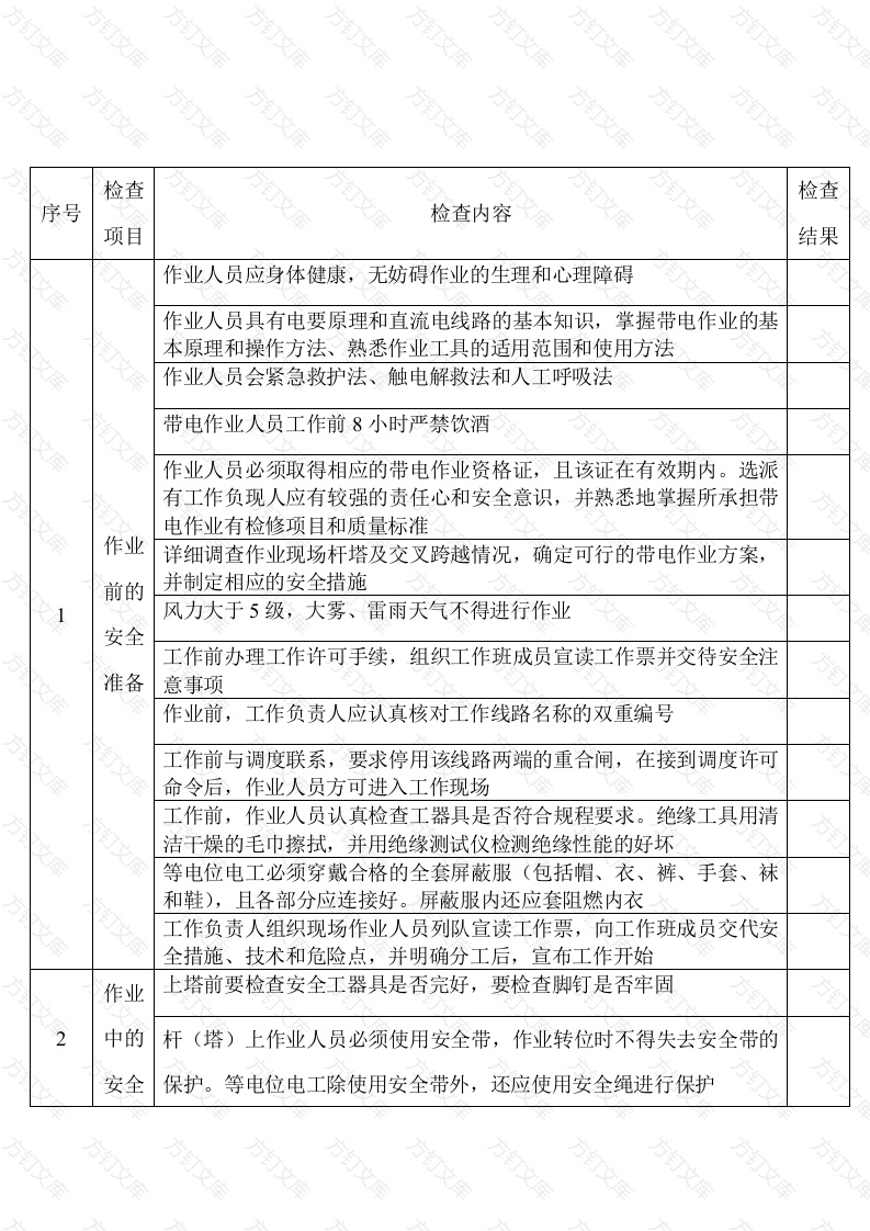 带电修补导线、更换间隔棒或防振锺安全检查表封面图 - 工程文档文档
