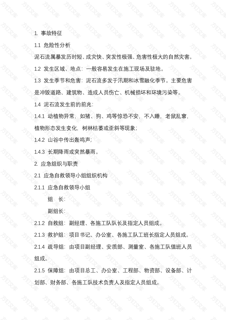 泥石流现场处置方案封面图 - 工程文档文档