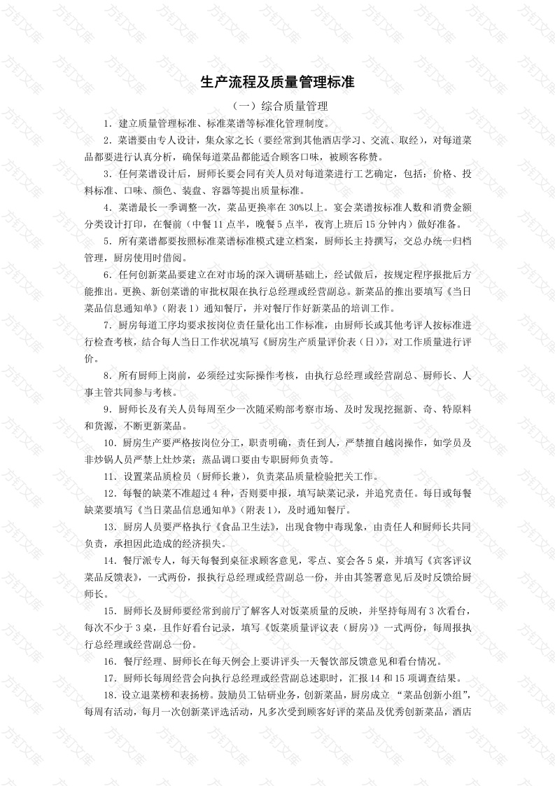 某饭店厨房生产流程及质量管理标准封面图 - 工程文档文档