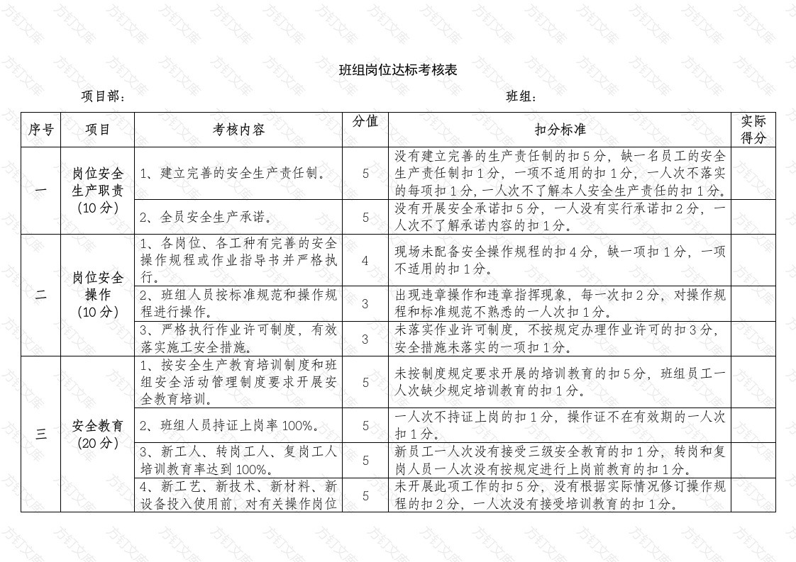 班组岗位达标考核表封面图 - 工程文档文档