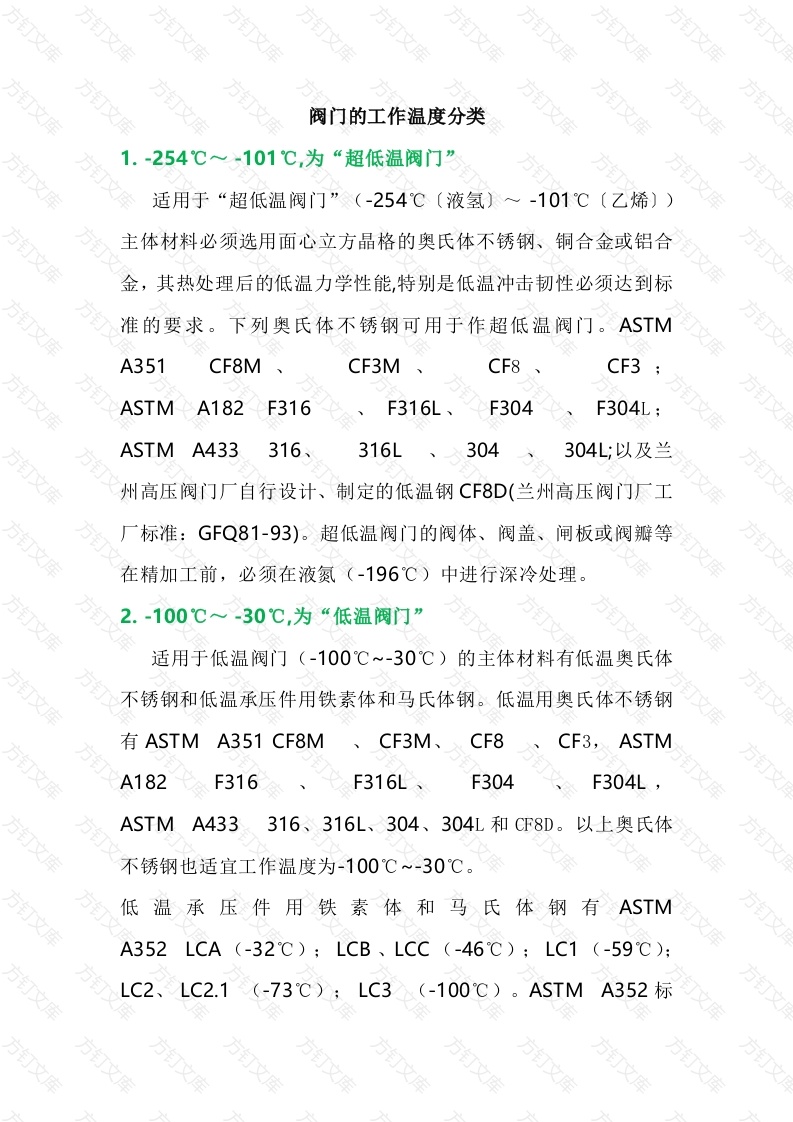 阀门的工作温度分类封面图 - 工程文档文档