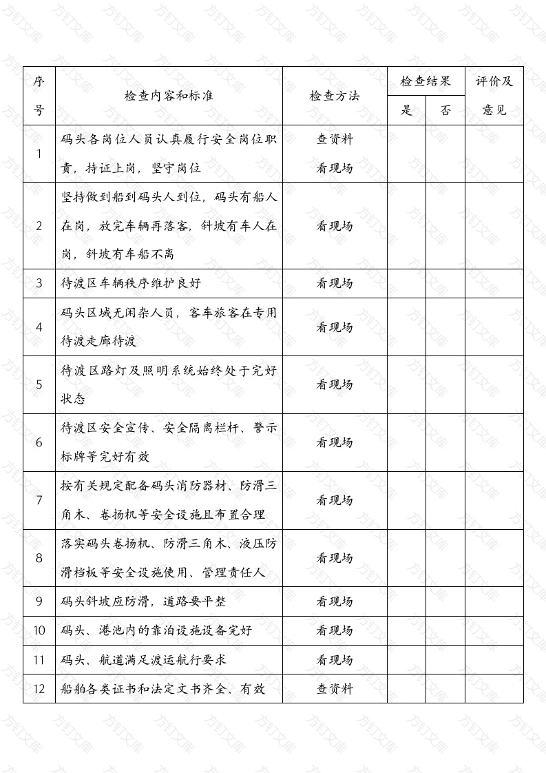 汽渡现场安全检查表封面图 - 公共专业文档