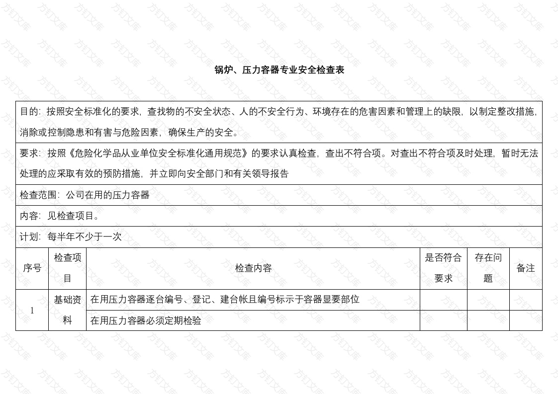 某公司锅炉、压力容器专业安全检查表封面图 - 公共专业文档