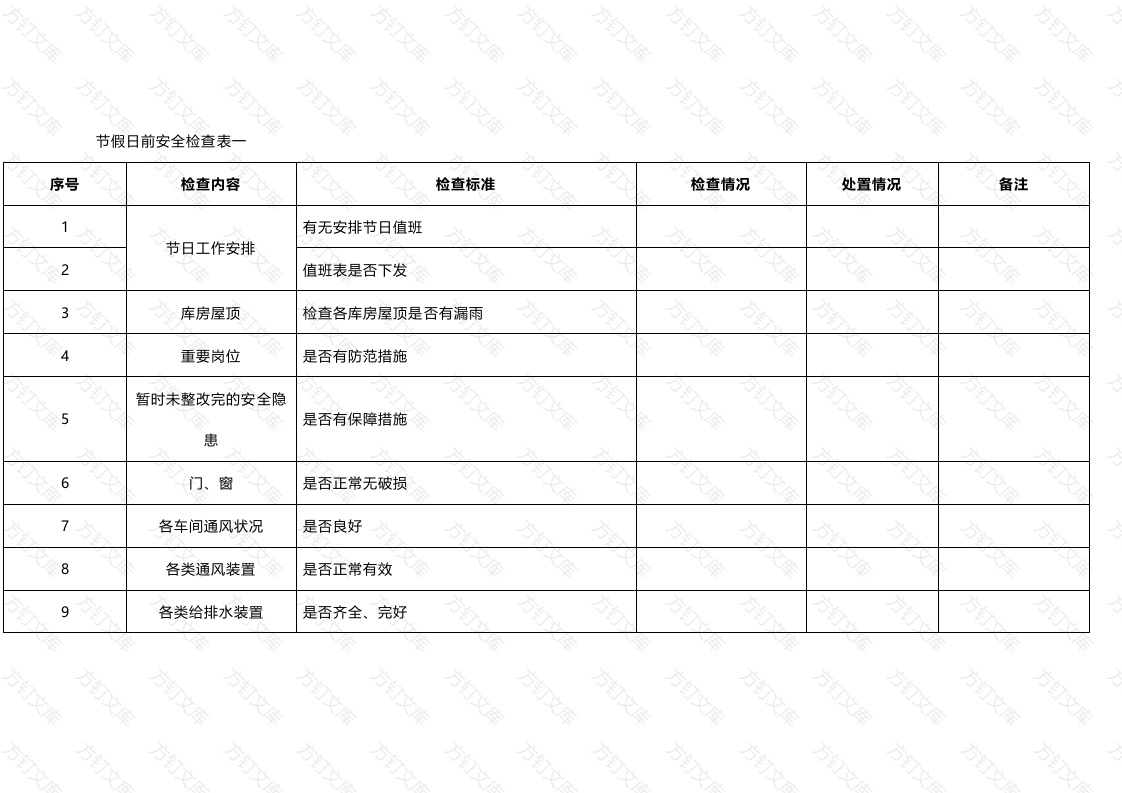 节假日前安全检查表总结封面图 - 公共专业文档