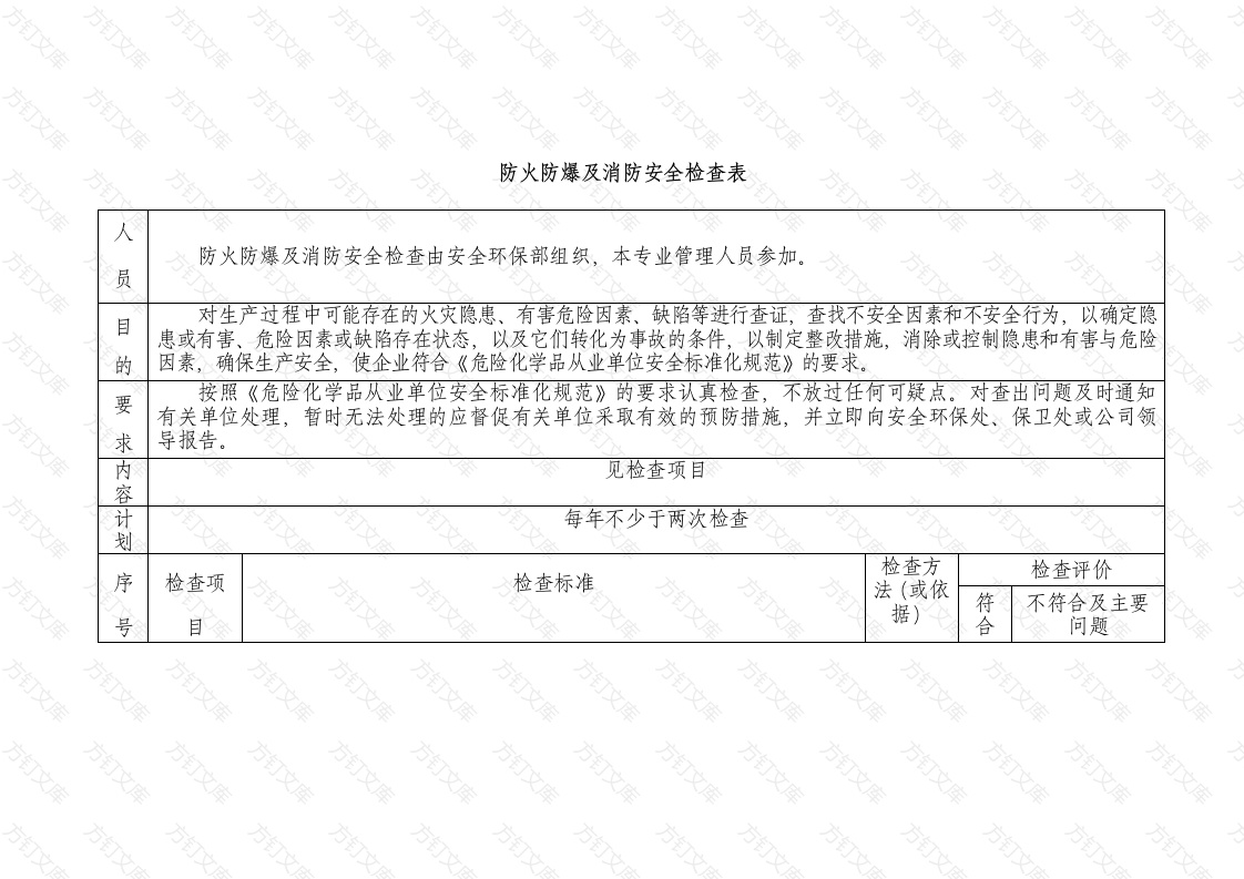 防火防爆及消防安全检查表封面图 - 公共专业文档