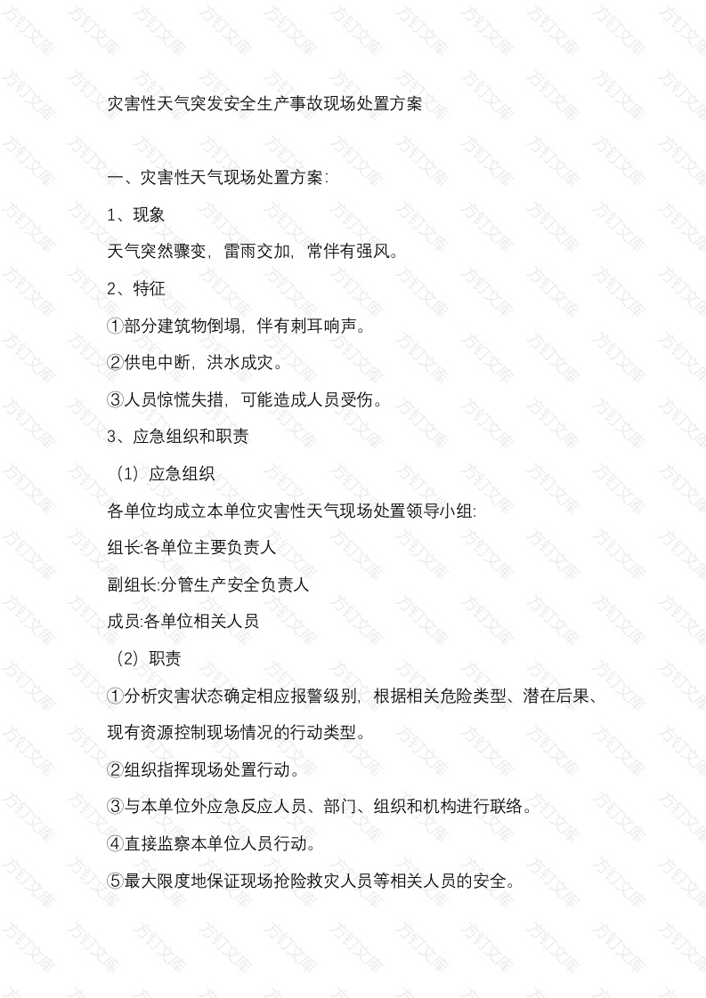 灾害性天气突发安全生产事故现场处置方案封面图 - 公共专业文档