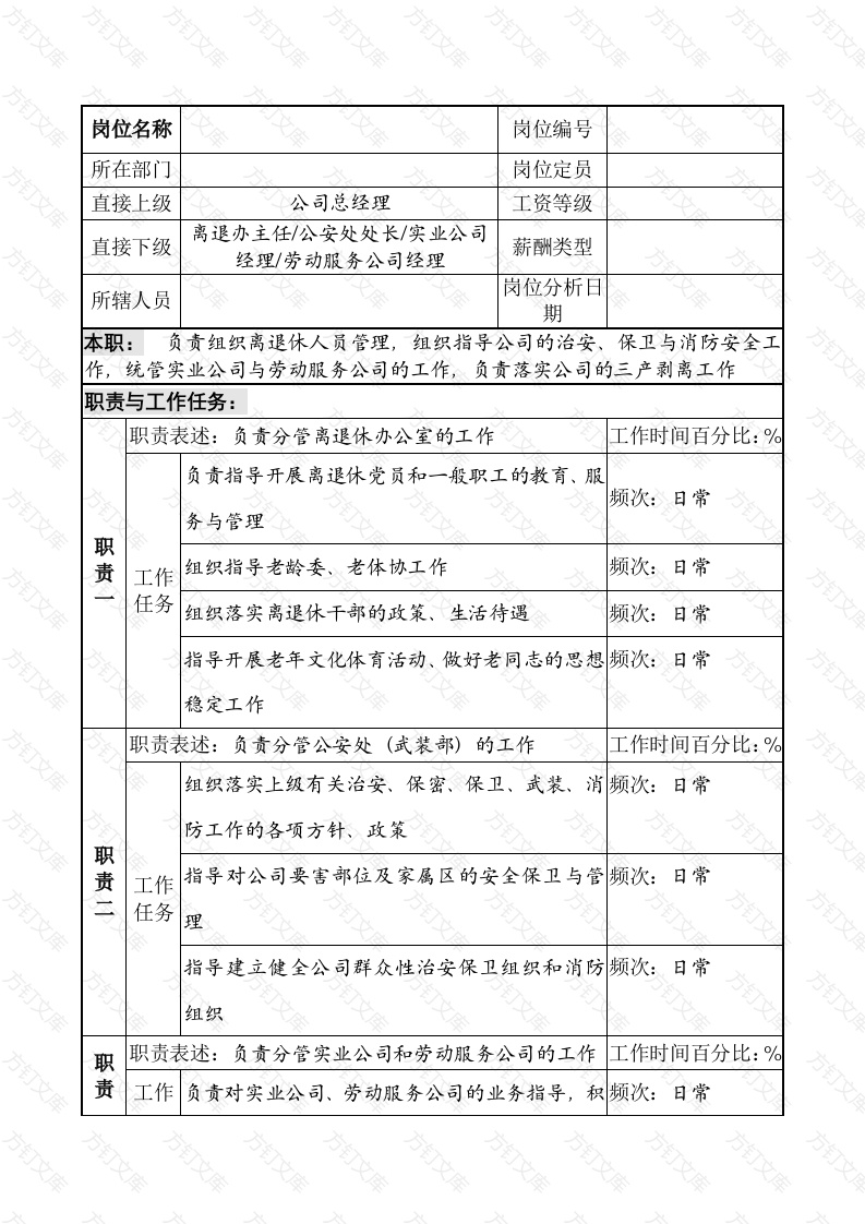 某公司后勤副总经理职务说明书封面图 - 工程文档文档