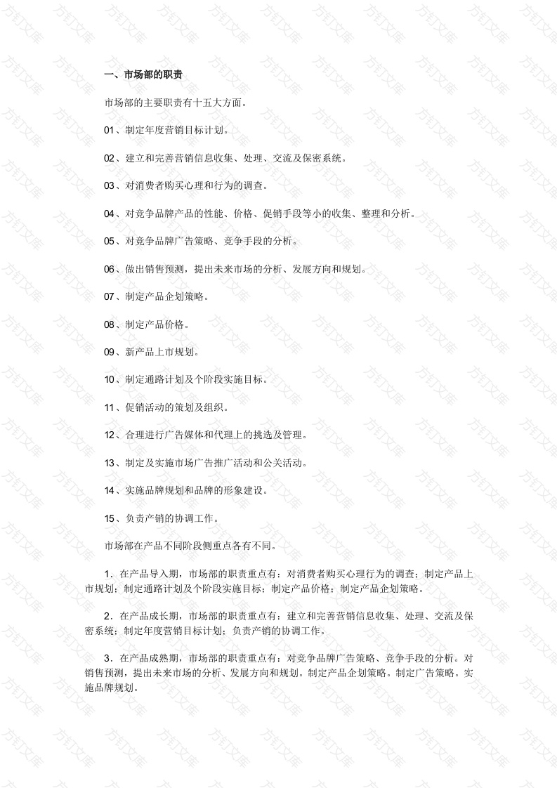 市场部及各岗位职责封面图 - 工程文档文档