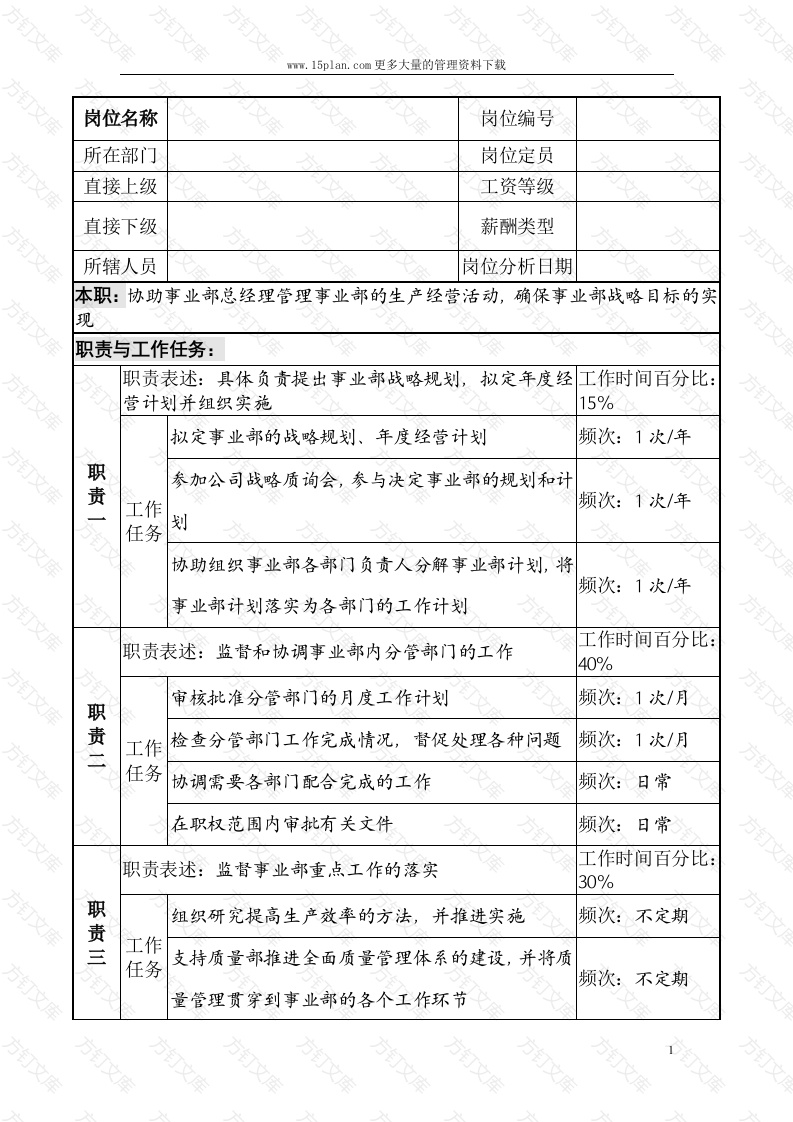 事业部副总经理职务说明书封面图 - 工程文档文档