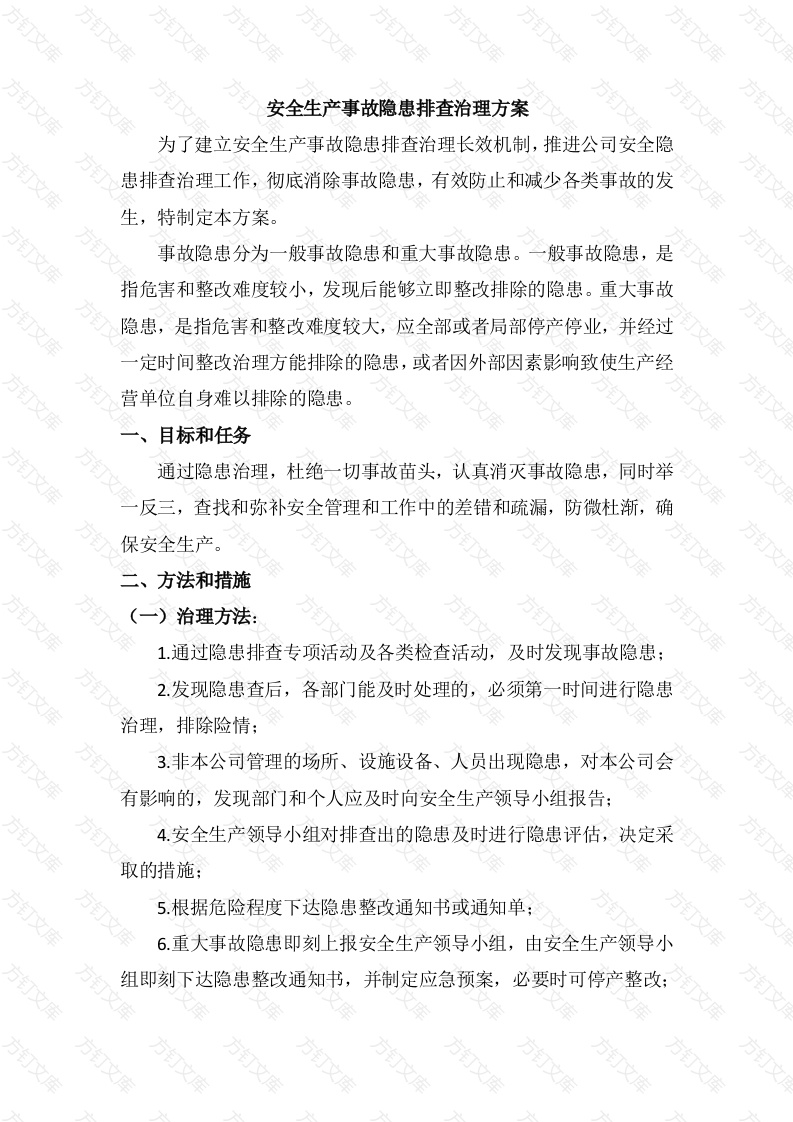 某公司安全生产事故隐患排查治理方案封面图 - 工程文档文档