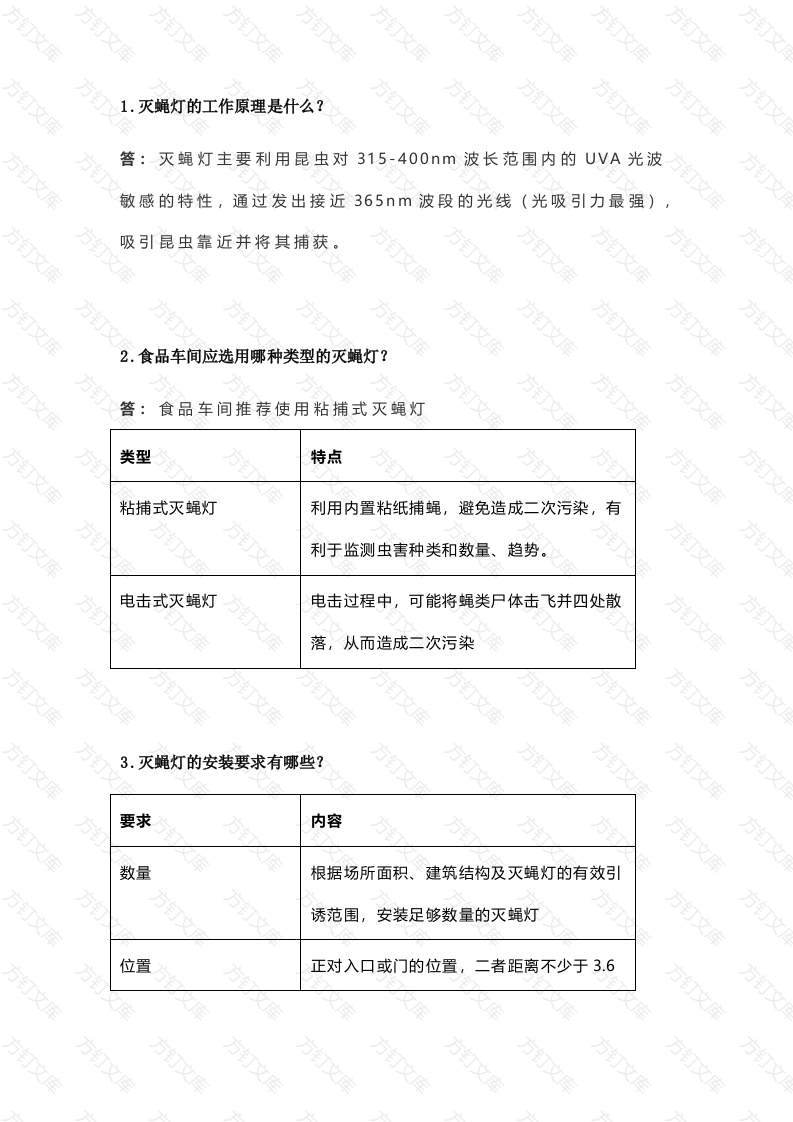 食品车间灭蝇灯常见问题含解析封面图 - 工程文档文档