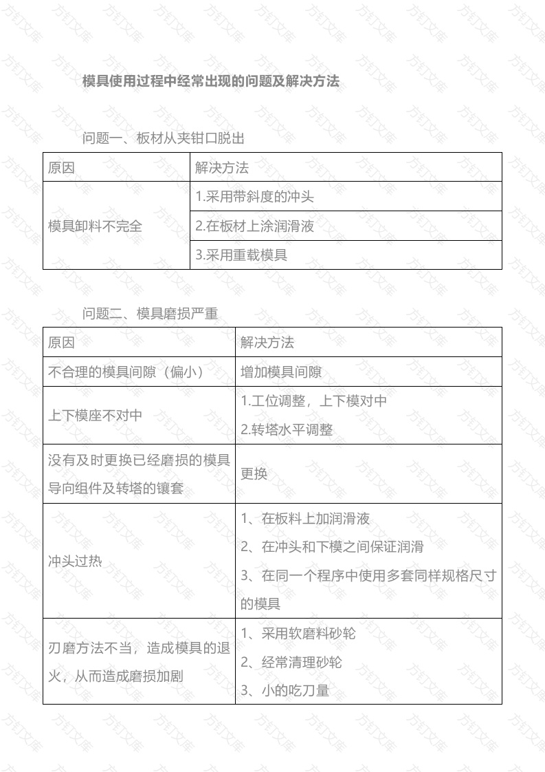 模具使用过程中经常出现的问题及解决方法封面图 - 工程文档文档