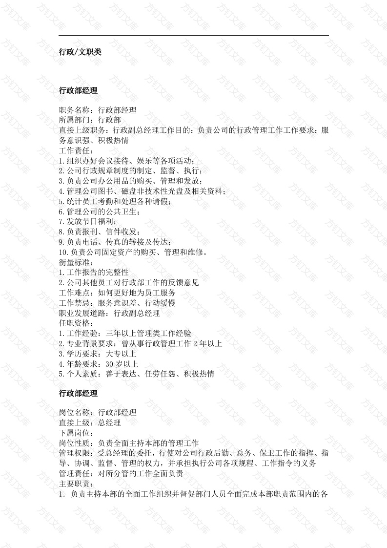 人力资源管理制度：行政文职类职务分析封面图 - 公共专业文档