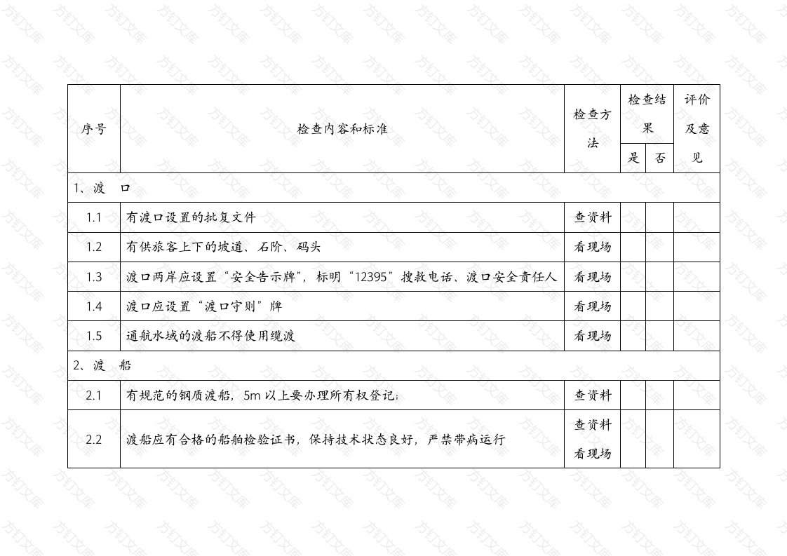 乡镇渡口安全检查表封面图 - 公共专业文档