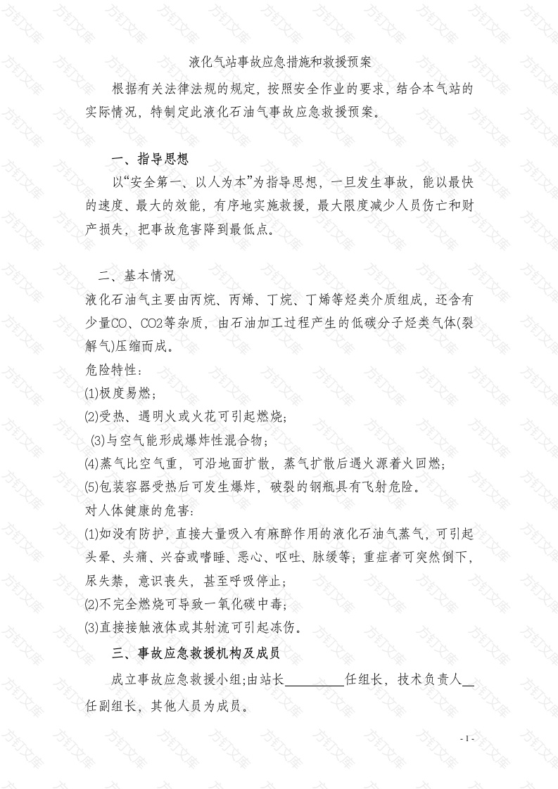 液化气站事故应急措施和救援预案封面图 - 公共专业文档