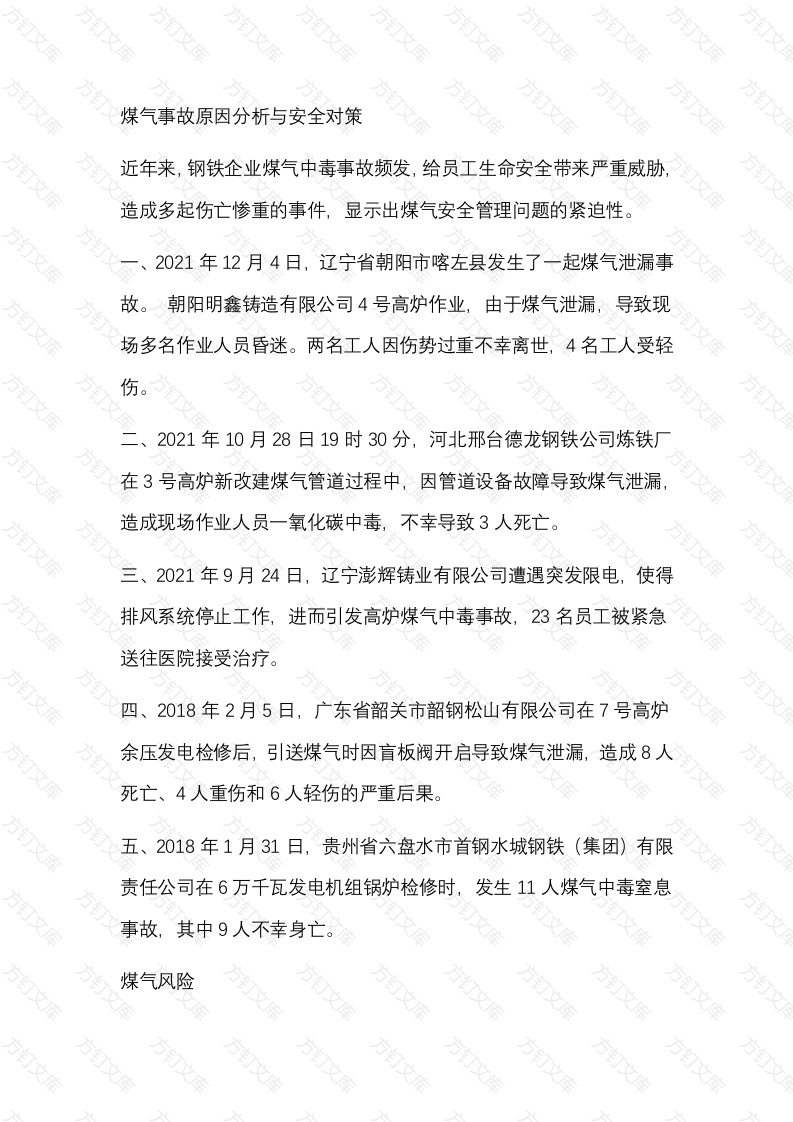 煤气事故原因分析与安全对策封面图 - 公共专业文档