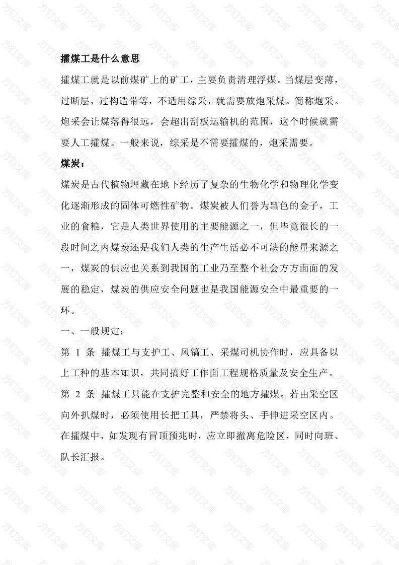 煤矿攉煤工操作规程封面图 - 公共专业文档