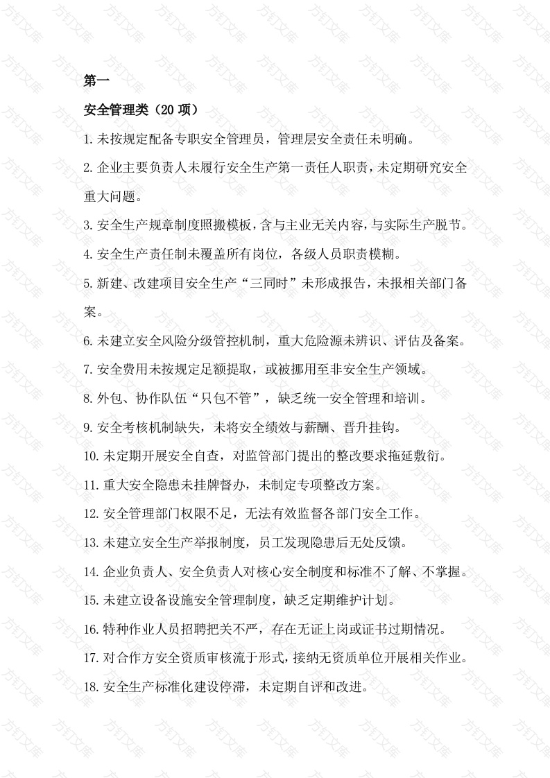 安全生产考核巡查100项常见问题清单封面图 - 公共专业文档
