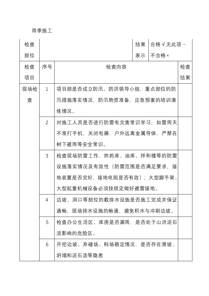 雨季及风季施工作业安全检查表封面图 - 公共专业文档