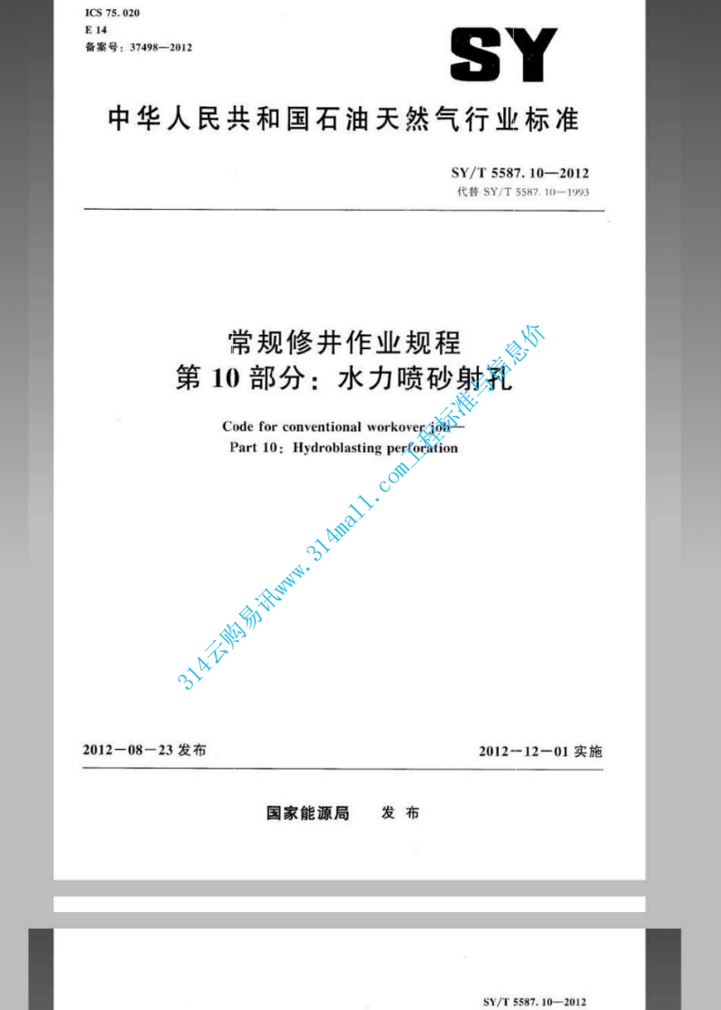 SYT 5587.10-2012 常规修井作业规程 第10部分水力封面图 - 行业标准文档